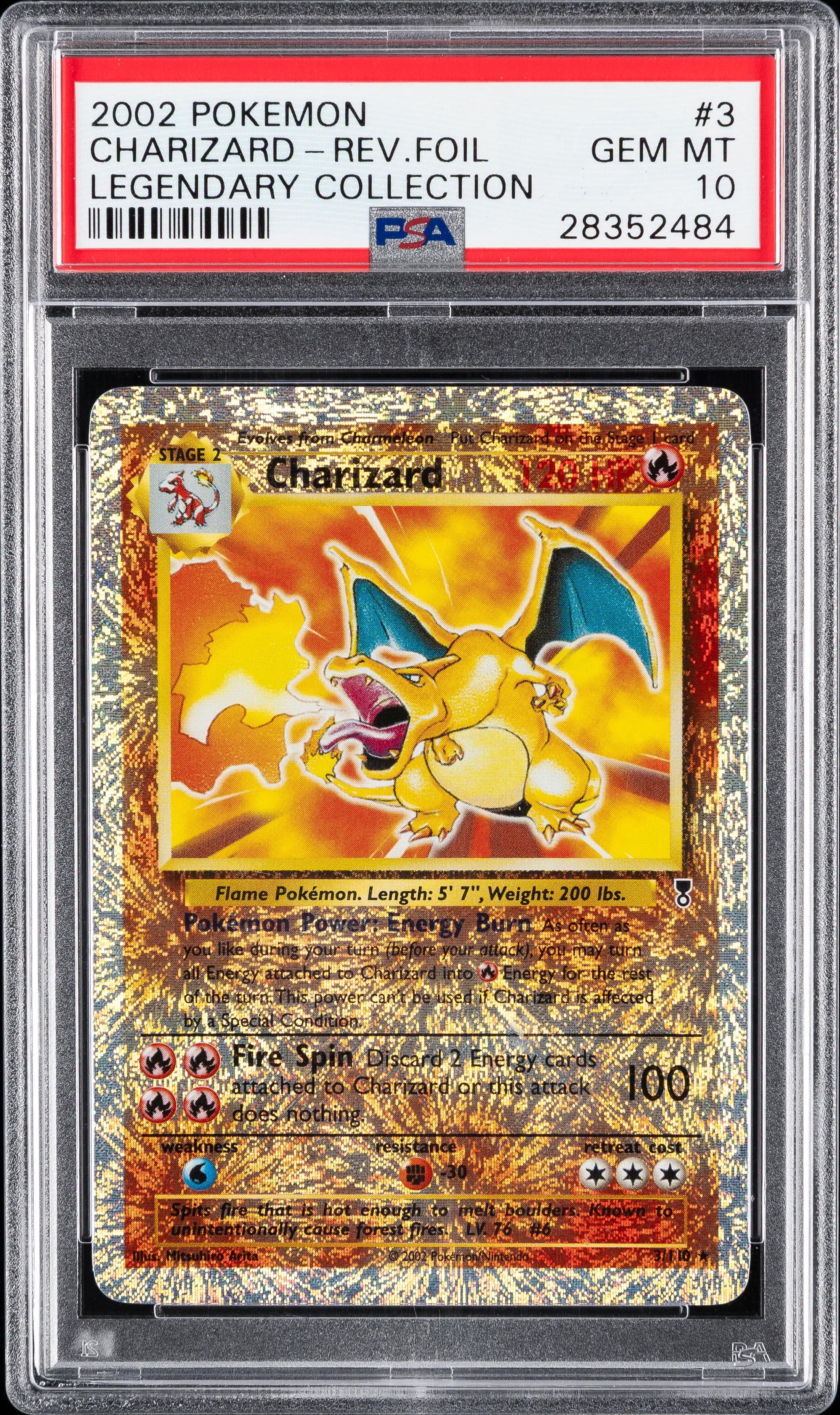 2002 Charizard Reverse Foil Legendary Collection, graded PSA GEM-MT 10